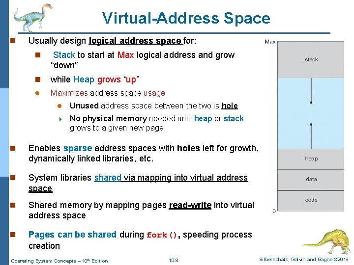 Virtual-Address Space n Usually design logical address space for: n Stack to start at