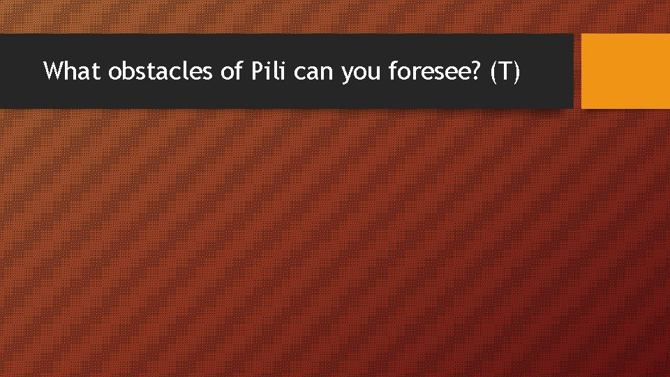 What obstacles of Pili can you foresee? (T) What obstacles of Pili can you foresee? (T)