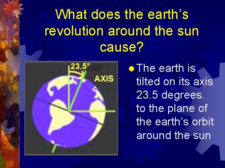 What does the earth’s revolution around the sun cause? ® The earth is tilted