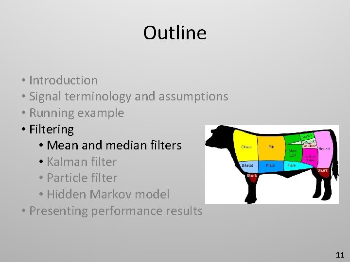 Outline • Introduction • Signal terminology and assumptions • Running example • Filtering •