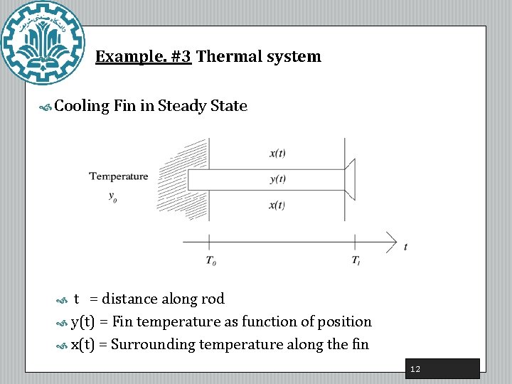 Example. #3 Thermal system Cooling Fin in Steady State t = distance along Example. #3 Thermal system Cooling Fin in Steady State t = distance along
