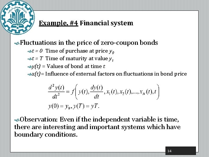 Example. #4 Financial system Fluctuations in the price of zero-coupon bonds t = Example. #4 Financial system Fluctuations in the price of zero-coupon bonds t =