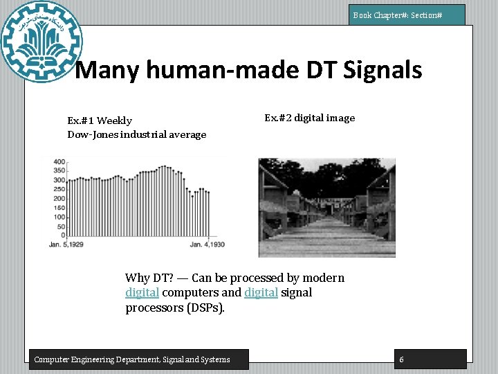 Book Chapter#: Section# Many human-made DT Signals Ex. #1 Weekly Dow-Jones industrial average Ex. Book Chapter#: Section# Many human-made DT Signals Ex. #1 Weekly Dow-Jones industrial average Ex.