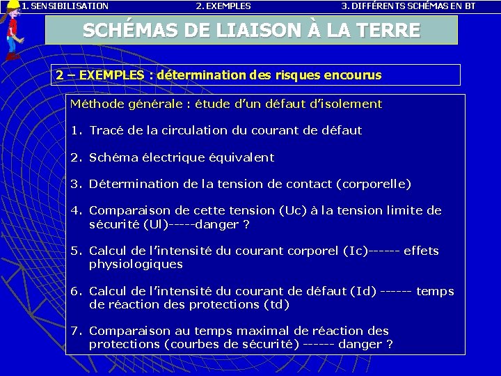 1. SENSIBILISATION 2. EXEMPLES 3. DIFFÉRENTS SCHÉMAS EN BT SCHÉMAS DE LIAISON À LA