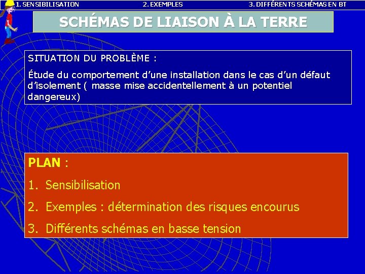 1. SENSIBILISATION 2. EXEMPLES 3. DIFFÉRENTS SCHÉMAS EN BT SCHÉMAS DE LIAISON À LA