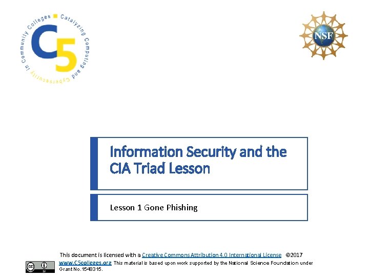 Information Security and the CIA Triad Lesson 1 Gone Phishing This document is licensed