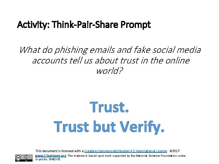 Activity: Think-Pair-Share Prompt What do phishing emails and fake social media accounts tell us