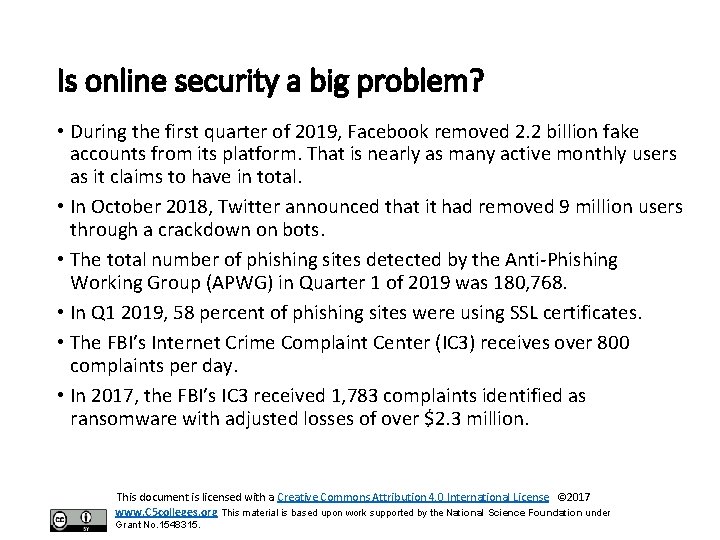 Is online security a big problem? • During the first quarter of 2019, Facebook