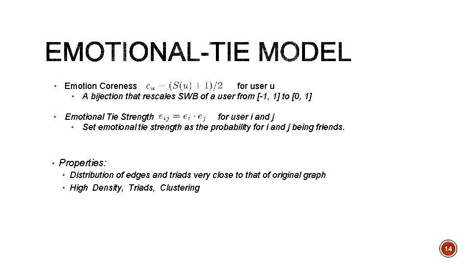  • Emotion Coreness for user u • A bijection that rescales SWB of