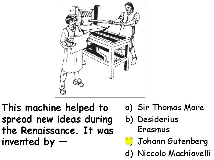 This machine helped to spread new ideas during the Renaissance. It was invented by