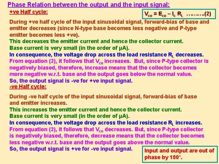 Phase Relation between the output and the input signal: +ve Half cycle: Vce =