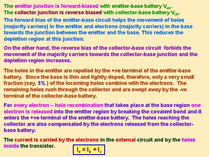 The emitter junction is forward-biased with emitter-base battery Veb. The collector junction is reverse