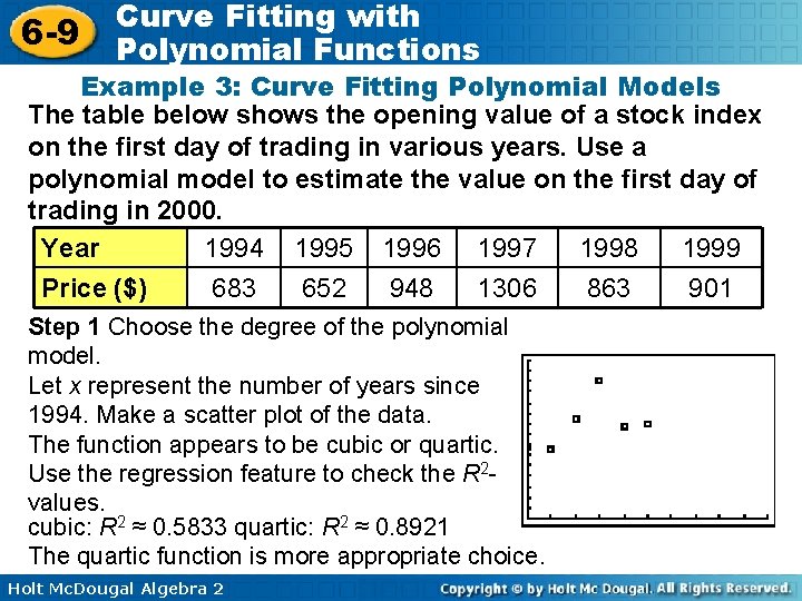 6 -9 Curve Fitting with Polynomial Functions Example 3: Curve Fitting Polynomial Models The