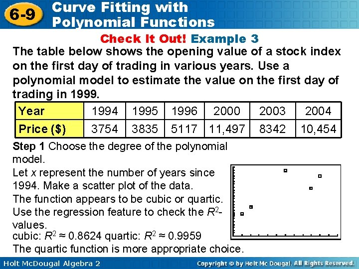 6 -9 Curve Fitting with Polynomial Functions Check It Out! Example 3 The table