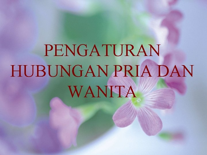 PENGATURAN HUBUNGAN PRIA DAN WANITA 