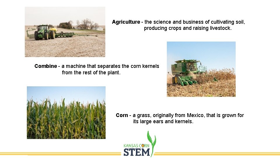 Agriculture - the science and business of cultivating soil, producing crops and raising livestock.