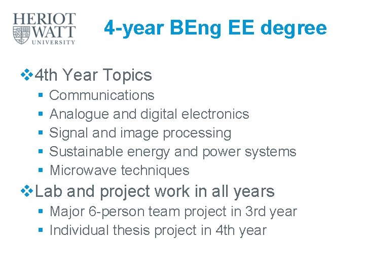 4 -year BEng EE degree v 4 th Year Topics § § § Communications