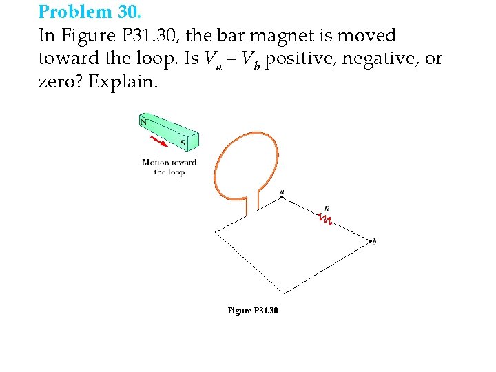 Problem 30. In Figure P 31. 30, the bar magnet is moved toward the