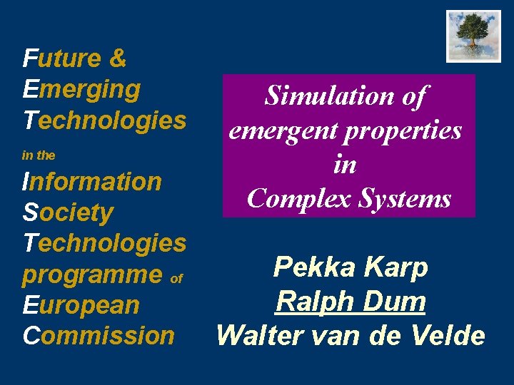Future & Emerging Technologies in the Information Society Technologies programme of European Commission Simulation
