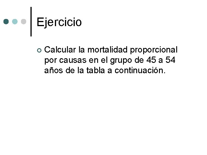Ejercicio ¢ Calcular la mortalidad proporcional por causas en el grupo de 45 a