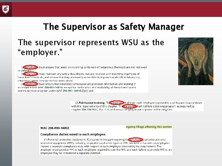 The Supervisor as Safety Manager The supervisor represents WSU as the “employer. ” 