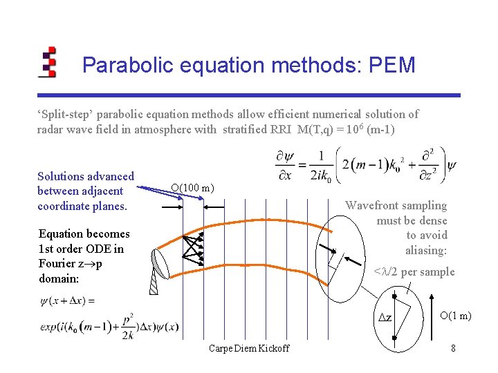 Parabolic equation methods: PEM ‘Split-step’ parabolic equation methods allow efficient numerical solution of radar