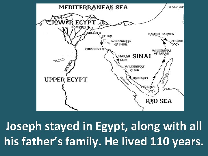 Joseph stayed in Egypt, along with all his father’s family. He lived 110 years.