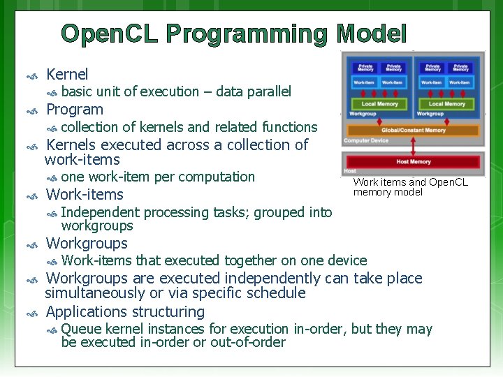 Open. CL Programming Model Kernel Program Work items and Open. CL memory model Independent