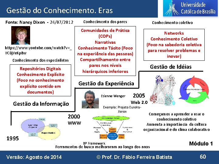 Gestão do Conhecimento. Eras Fonte: Nancy Dixon - 24/07/2012 Conhecimento dos pares https: //www.