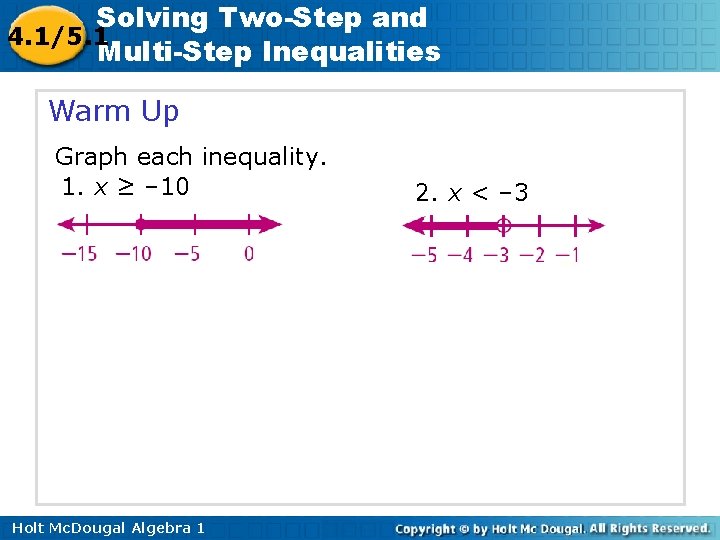 Solving Two-Step and 4. 1/5. 1 Multi-Step Inequalities Warm Up Graph each inequality. 1.