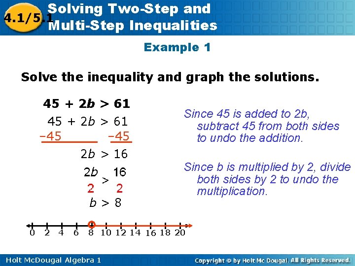 Solving Two-Step and 4. 1/5. 1 Multi-Step Inequalities Example 1 Solve the inequality and