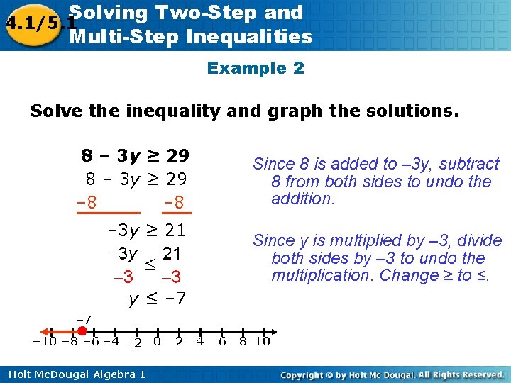 Solving Two-Step and 4. 1/5. 1 Multi-Step Inequalities Example 2 Solve the inequality and