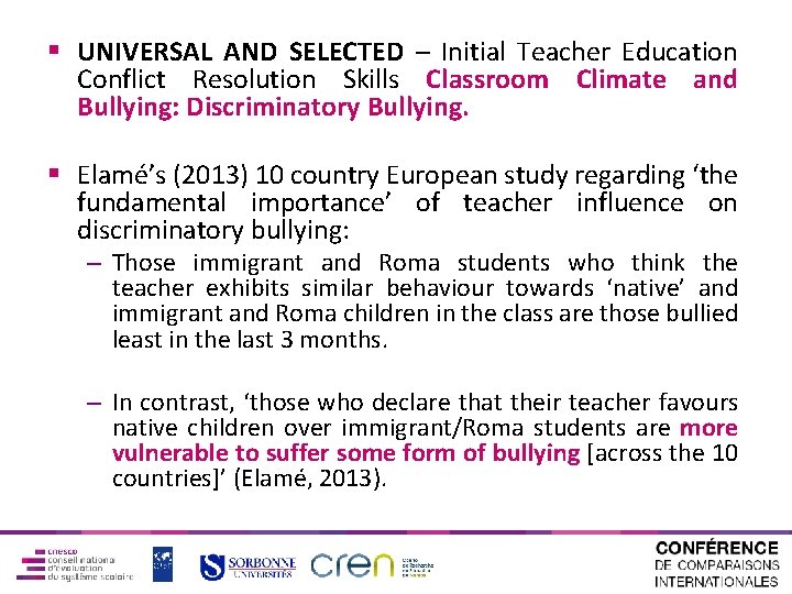 § UNIVERSAL AND SELECTED – Initial Teacher Education Conflict Resolution Skills Classroom Climate and