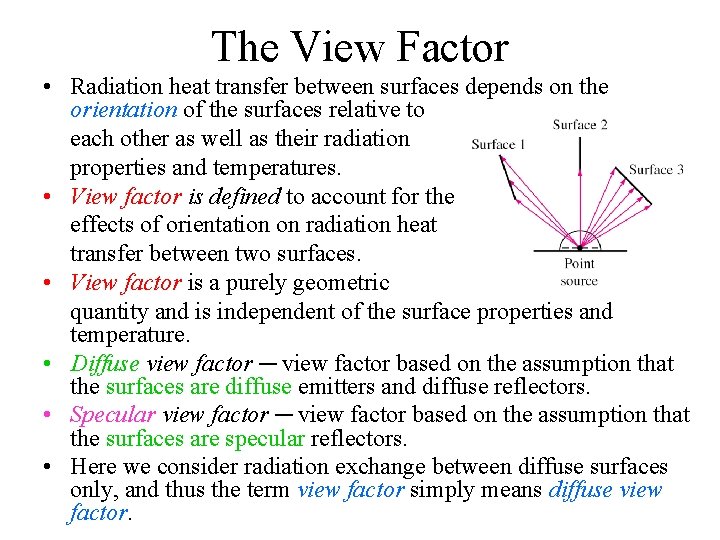 The View Factor • Radiation heat transfer between surfaces depends on the orientation of The View Factor • Radiation heat transfer between surfaces depends on the orientation of