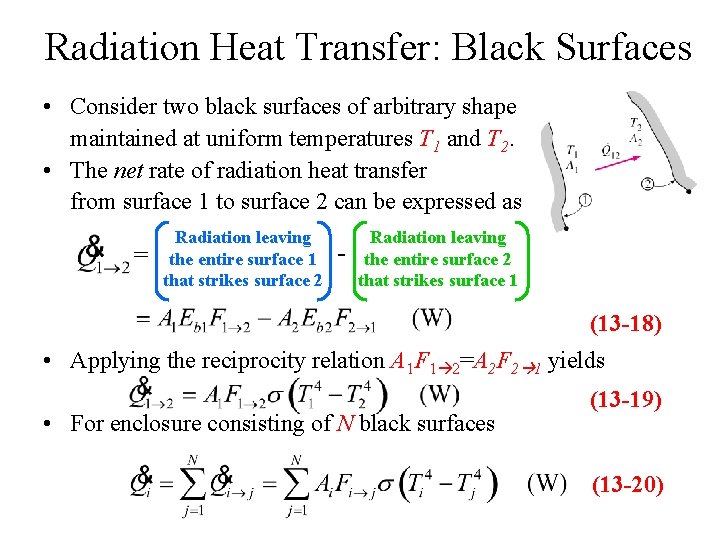 Radiation Heat Transfer: Black Surfaces • Consider two black surfaces of arbitrary shape maintained Radiation Heat Transfer: Black Surfaces • Consider two black surfaces of arbitrary shape maintained
