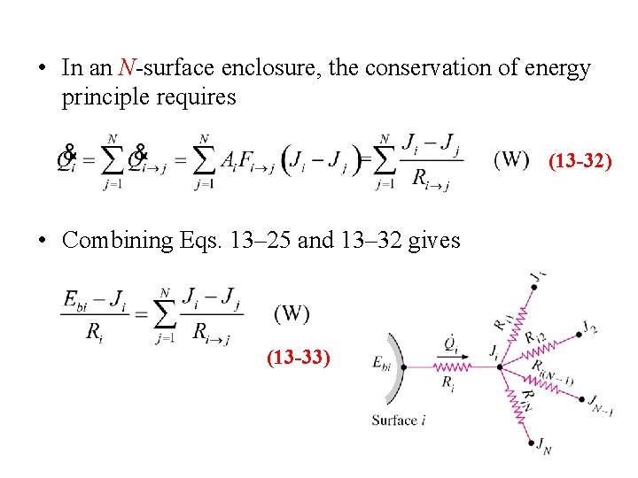 • In an N-surface enclosure, the conservation of energy principle requires (13 -32) • In an N-surface enclosure, the conservation of energy principle requires (13 -32)