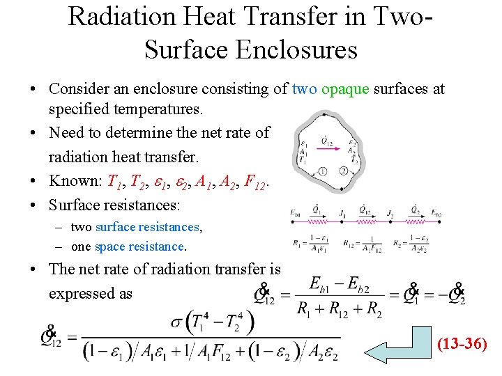 Radiation Heat Transfer in Two. Surface Enclosures • Consider an enclosure consisting of two Radiation Heat Transfer in Two. Surface Enclosures • Consider an enclosure consisting of two