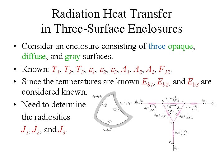Radiation Heat Transfer in Three-Surface Enclosures • Consider an enclosure consisting of three opaque, Radiation Heat Transfer in Three-Surface Enclosures • Consider an enclosure consisting of three opaque,