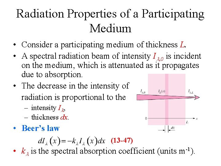 Radiation Properties of a Participating Medium • Consider a participating medium of thickness L. Radiation Properties of a Participating Medium • Consider a participating medium of thickness L.