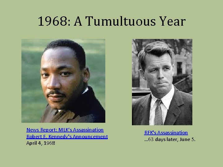 1968: A Tumultuous Year News Report: MLK’s Assassination Robert F. Kennedy's Announcement April 4,