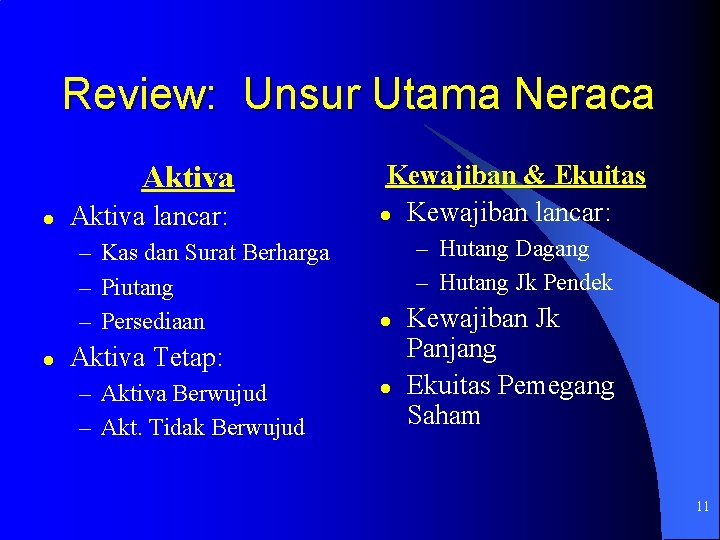 Review: Unsur Utama Neraca Aktiva lancar: – Kas dan Surat Berharga – Piutang –