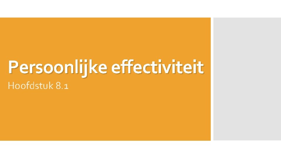 Persoonlijke effectiviteit Hoofdstuk 8. 1 