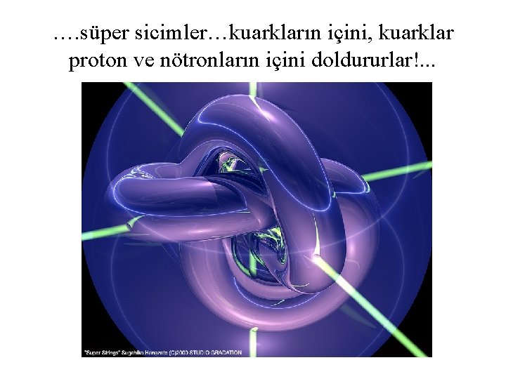 …. süper sicimler…kuarkların içini, kuarklar proton ve nötronların içini doldururlar!. . . 