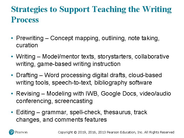 Strategies to Support Teaching the Writing Process • Prewriting – Concept mapping, outlining, note
