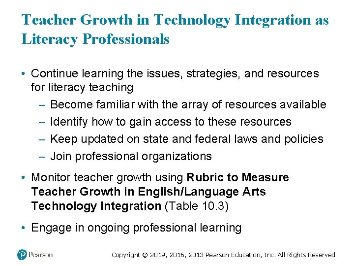 Teacher Growth in Technology Integration as Literacy Professionals • Continue learning the issues, strategies,