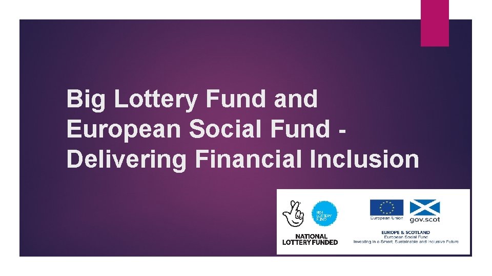 Big Lottery Fund and European Social Fund Delivering Financial Inclusion 