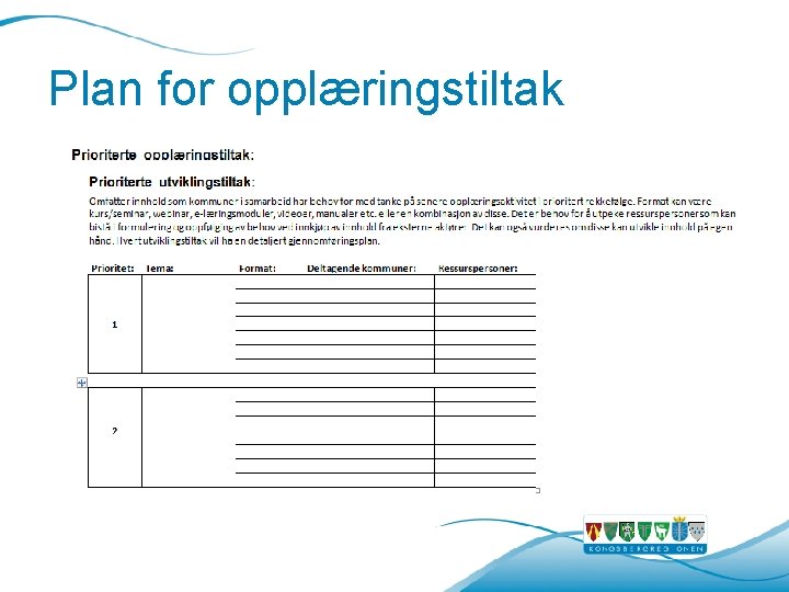 Plan for opplæringstiltak Plan for opplæringstiltak