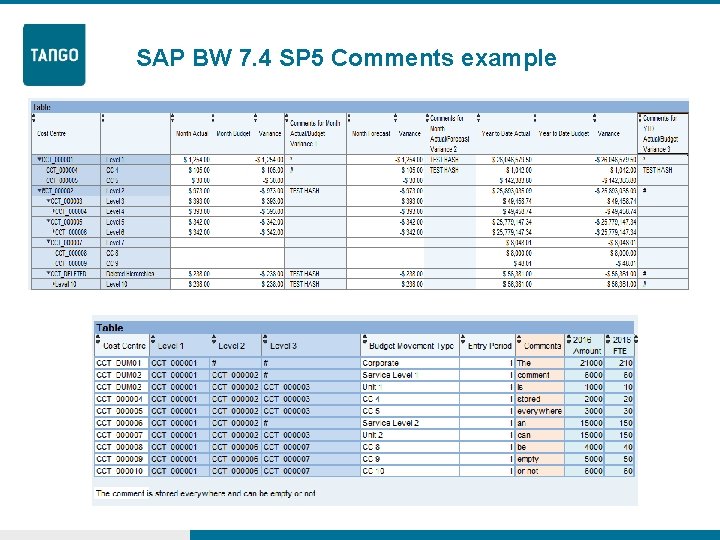 SAP BW 7. 4 SP 5 Comments example 