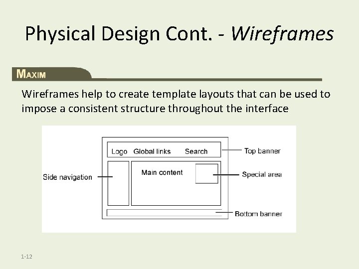Physical Design Cont. - Wireframes help to create template layouts that can be used