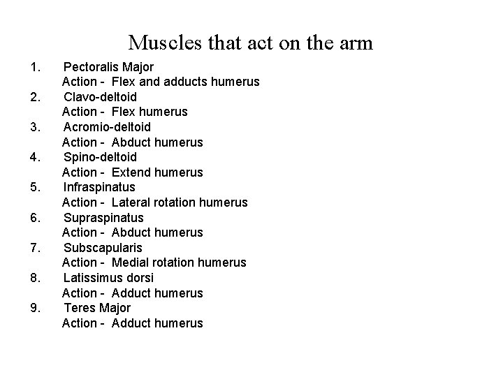 Muscles that act on the arm 1. 2. 3. 4. 5. 6. 7. 8.